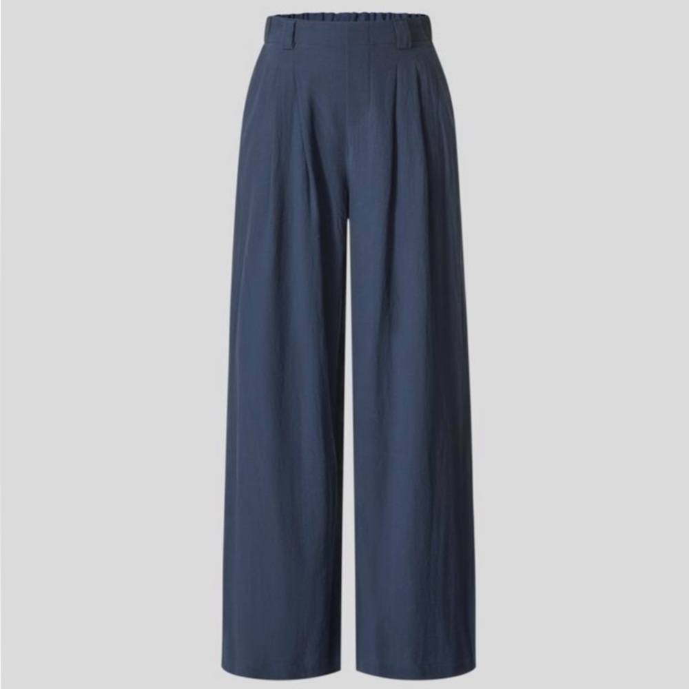Halara - Side Pocket Wide Leg Flowy Solid Palazzo Casual Linen-Feel Pants